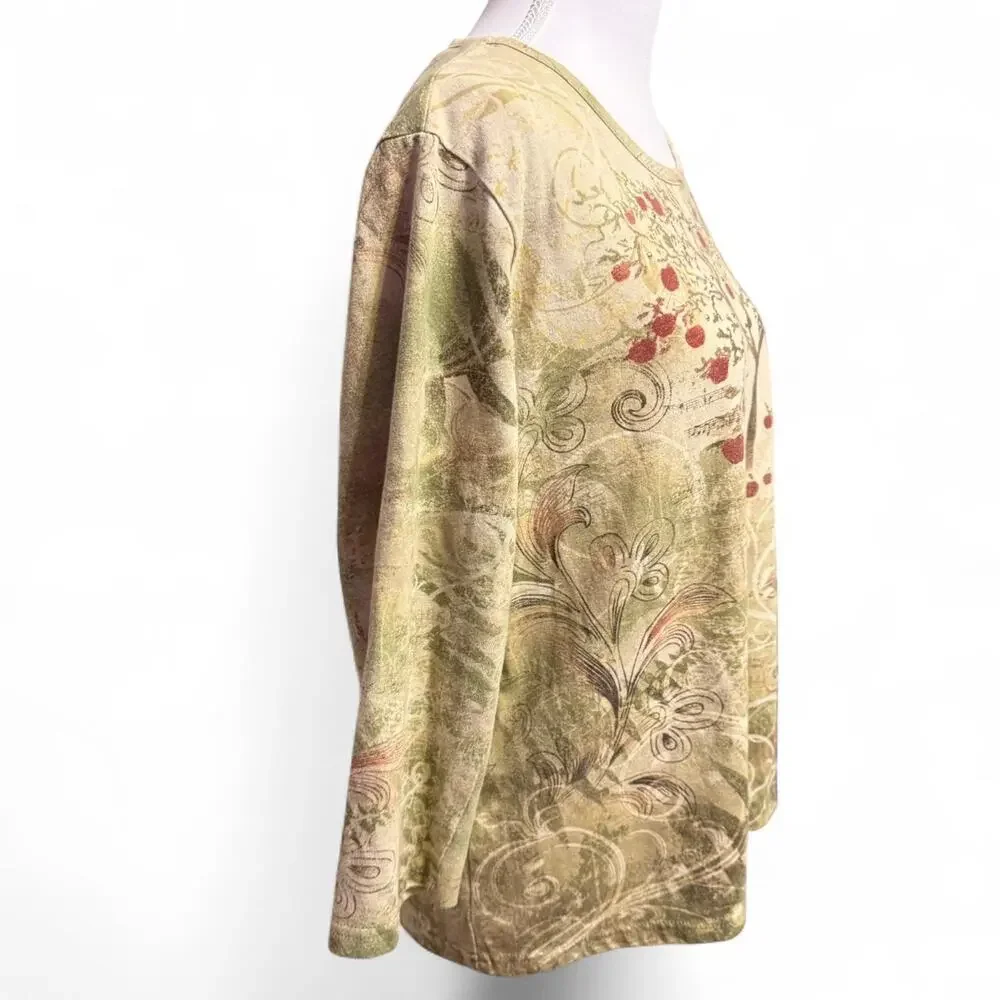 Basic Editions long‑sleeve tree print top – Green, L/G